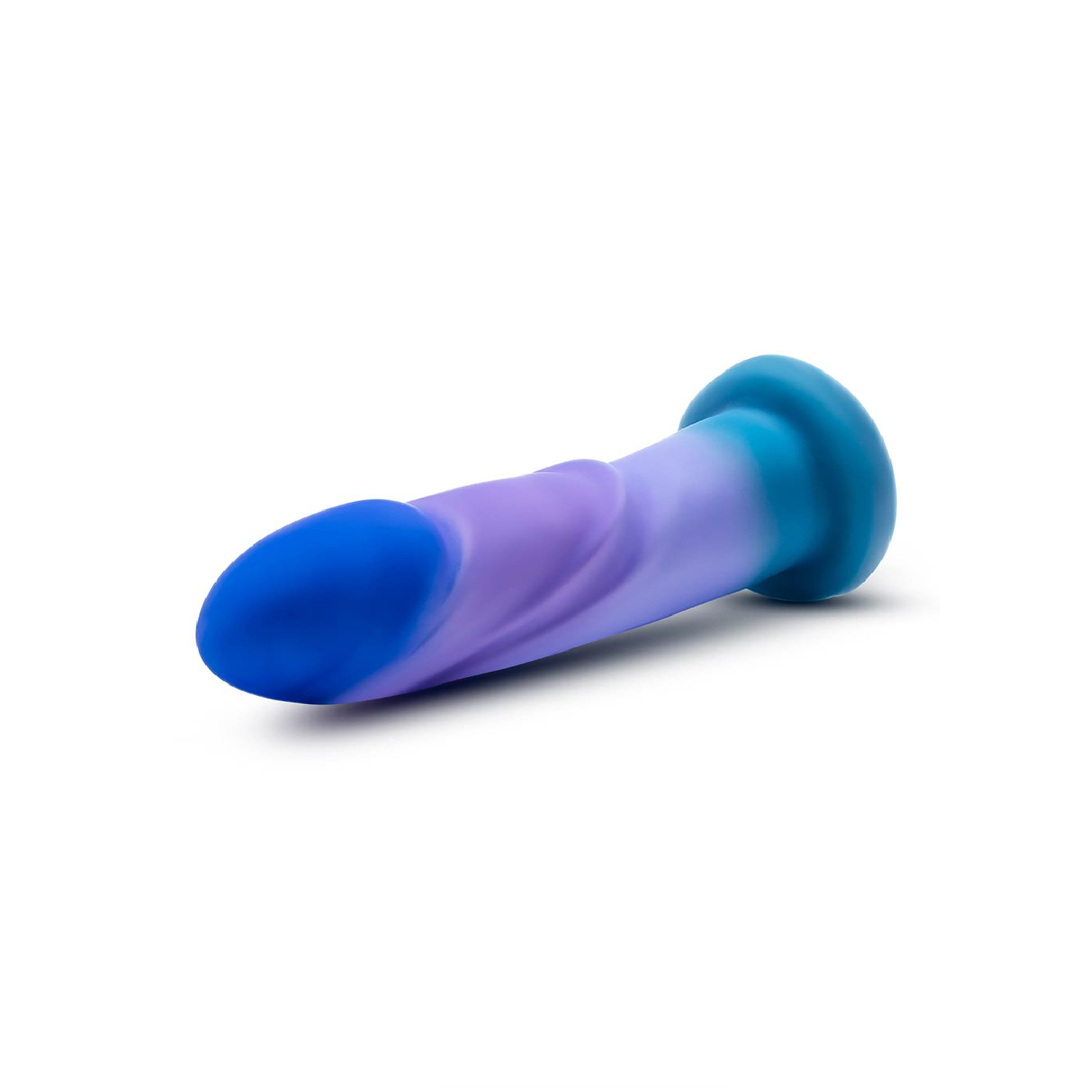 Avant Midnight Rendezvous Ocean Blue silicone dildo on its side